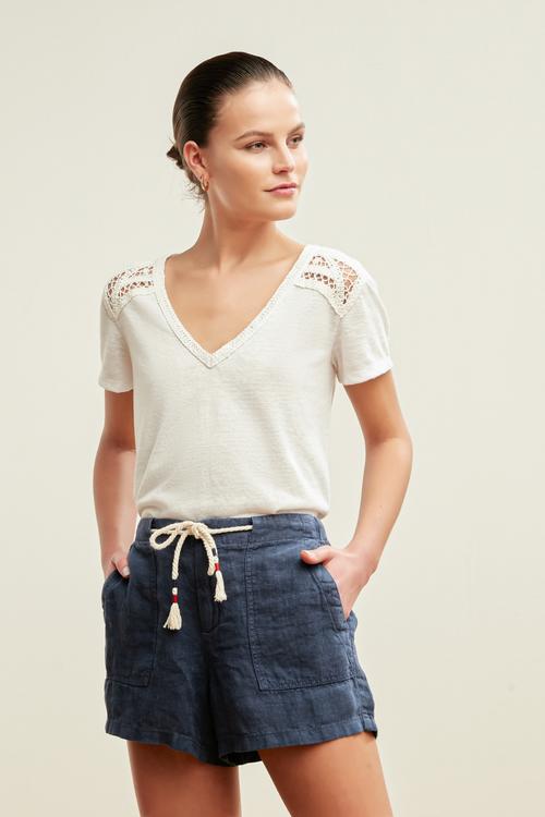  OMUZLARI DANTELLİ T-SHIRT