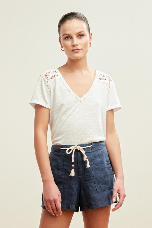  OMUZLARI DANTELLİ T-SHIRT