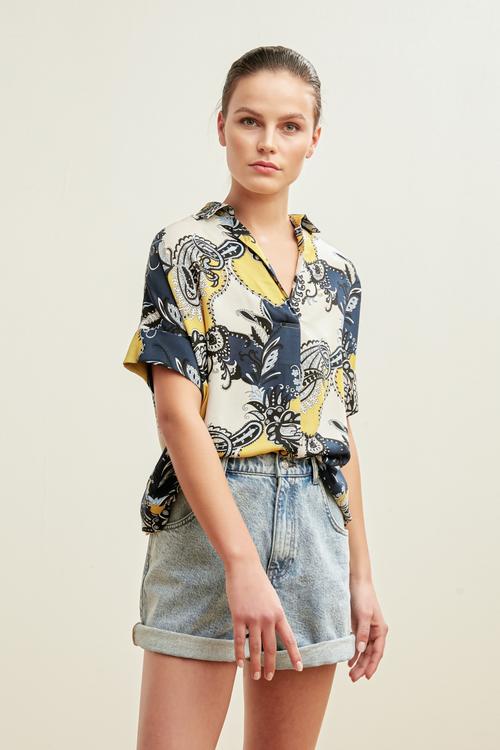  ŞAL DESENLİ VİSKOZ BLUZ