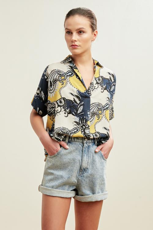  ŞAL DESENLİ VİSKOZ BLUZ