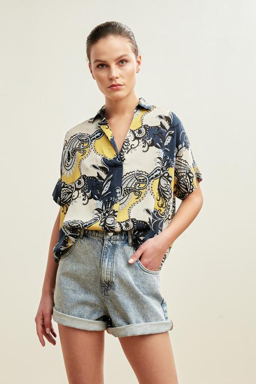  ŞAL DESENLİ VİSKOZ BLUZ