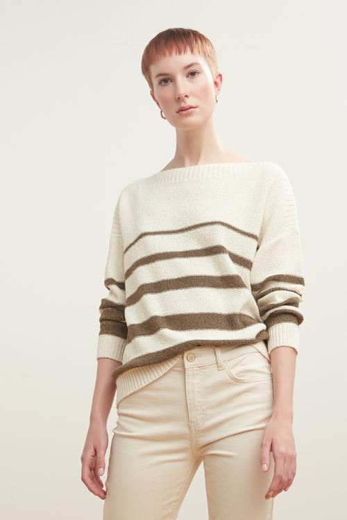  KAYIK YAKA ÇİZGİLİ TRİKO KAZAK