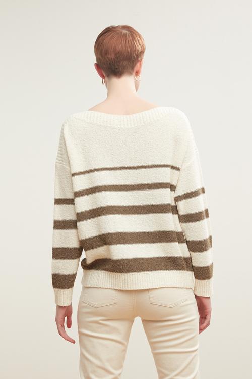  KAYIK YAKA ÇİZGİLİ TRİKO KAZAK