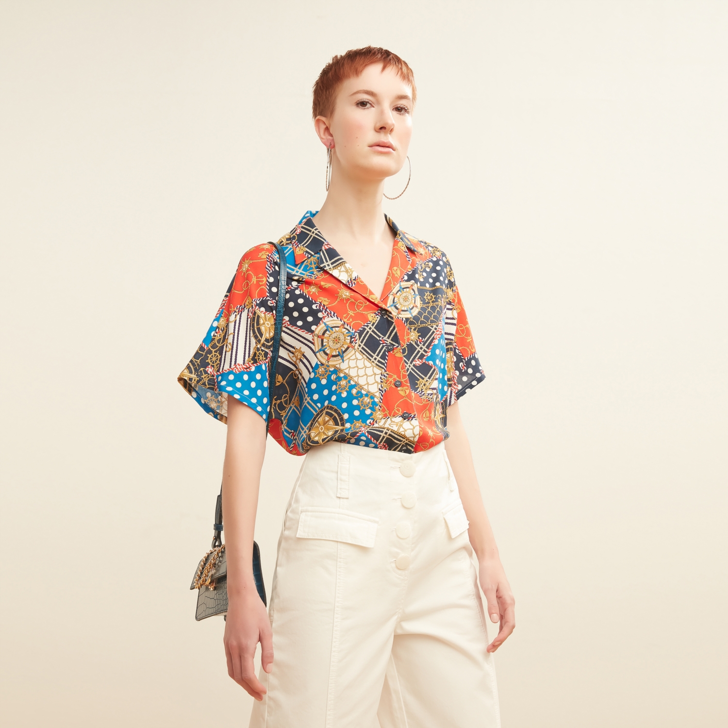 VİSKOZ MARİN DESENLİ REGULAR GÖMLEK