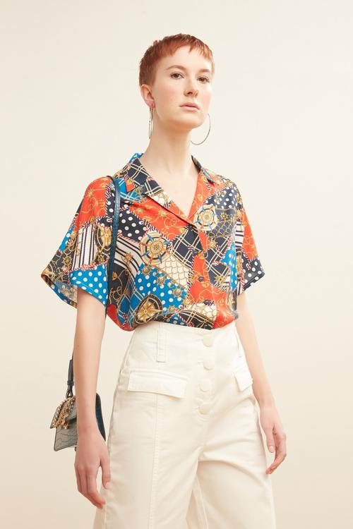  VİSKOZ MARİN DESENLİ REGULAR GÖMLEK