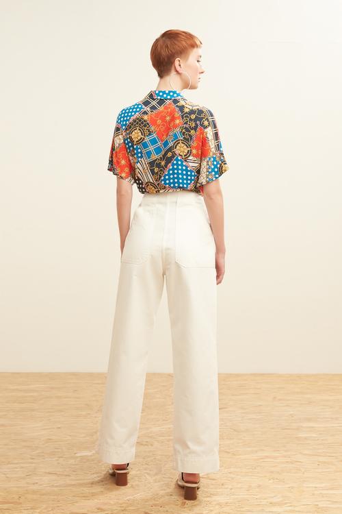  VİSKOZ MARİN DESENLİ REGULAR GÖMLEK