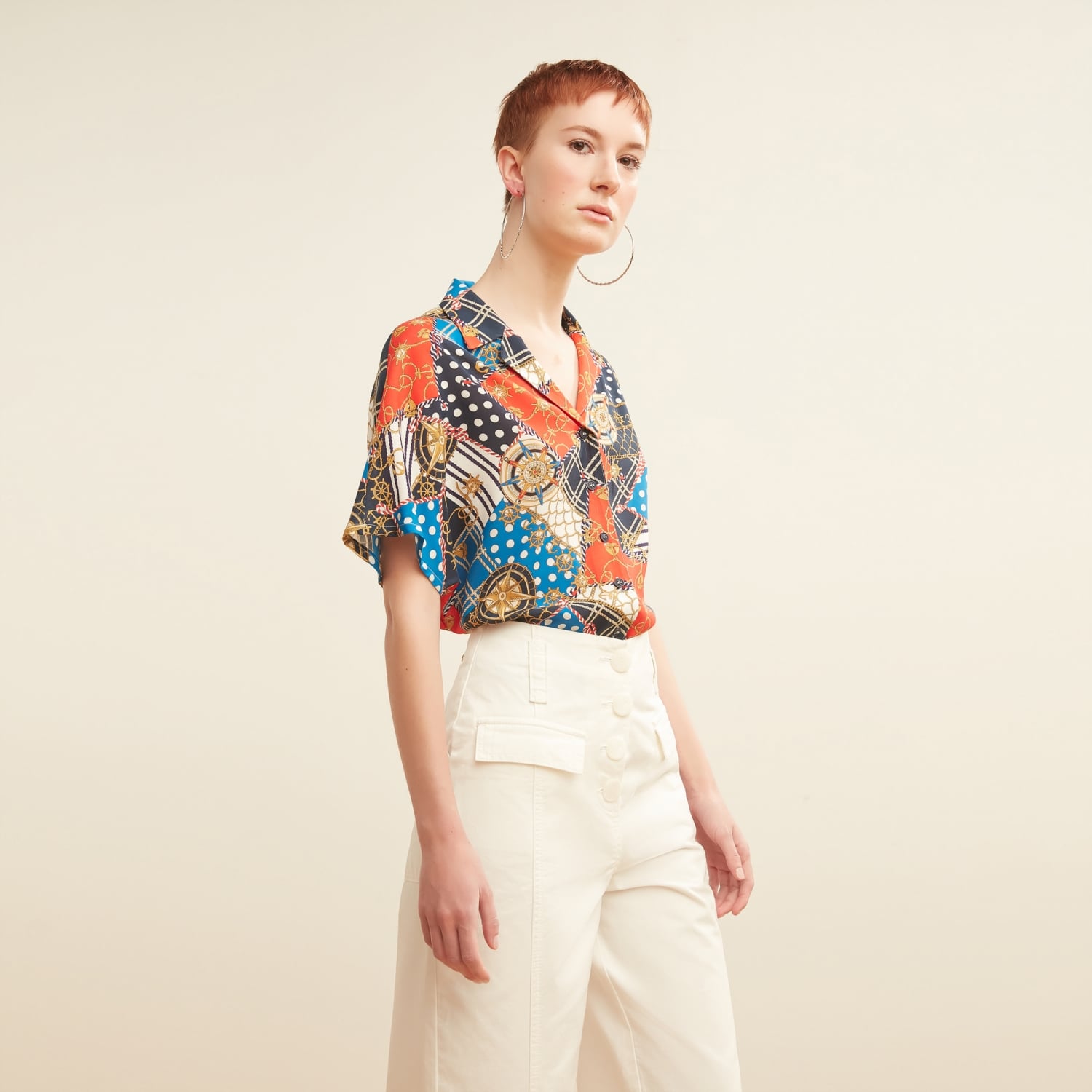 VİSKOZ MARİN DESENLİ REGULAR GÖMLEK