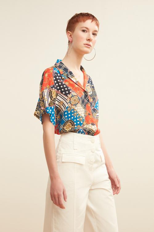  VİSKOZ MARİN DESENLİ REGULAR GÖMLEK