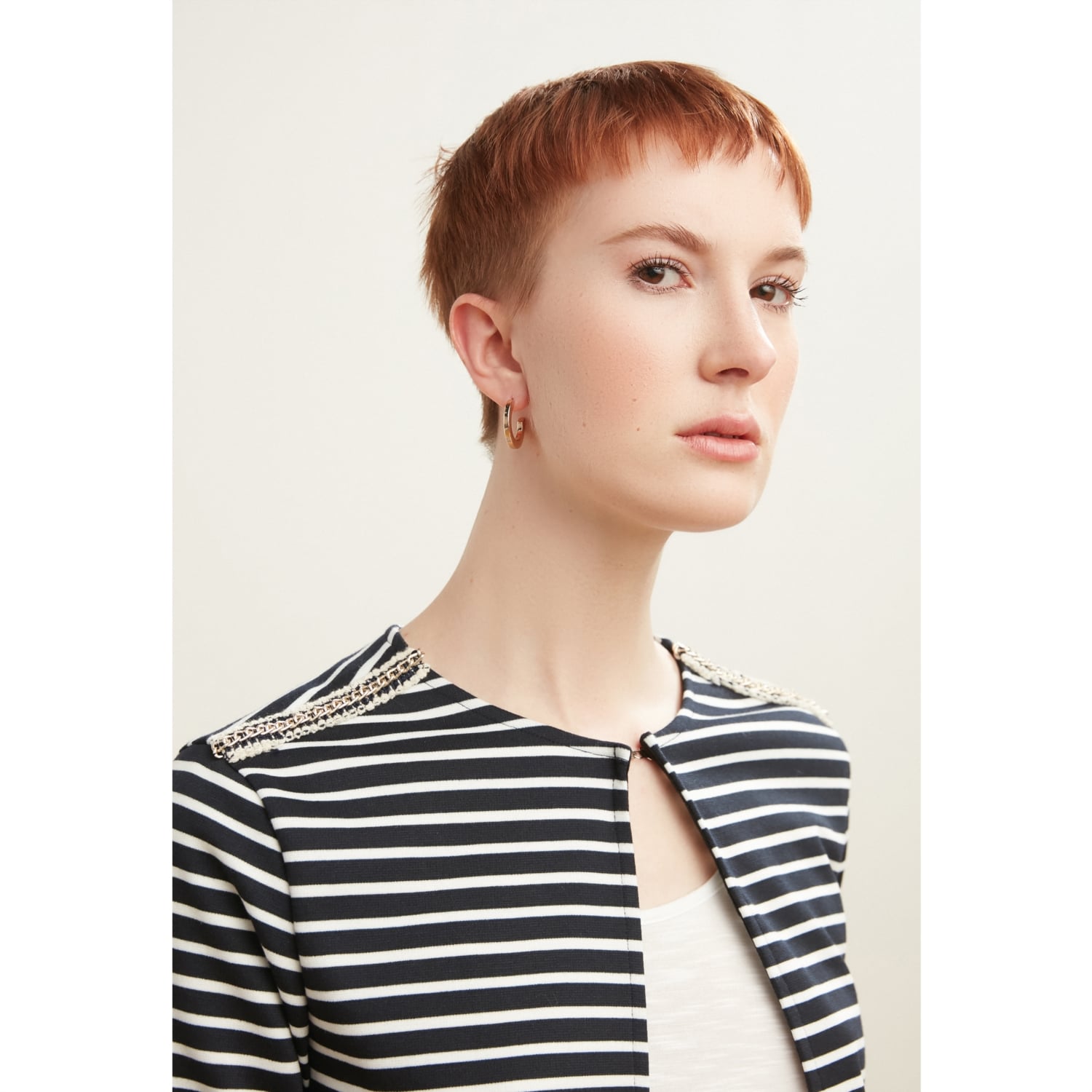 ZİNCİR DETAYLI ÇİZGİLİ CEKET