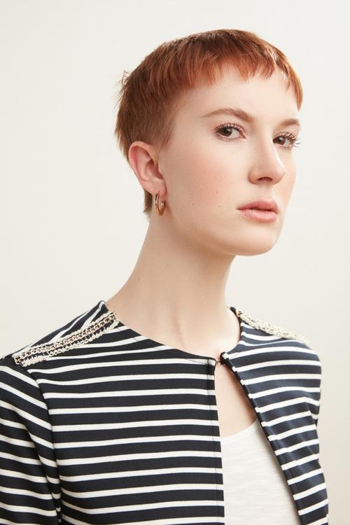  ZİNCİR DETAYLI ÇİZGİLİ CEKET