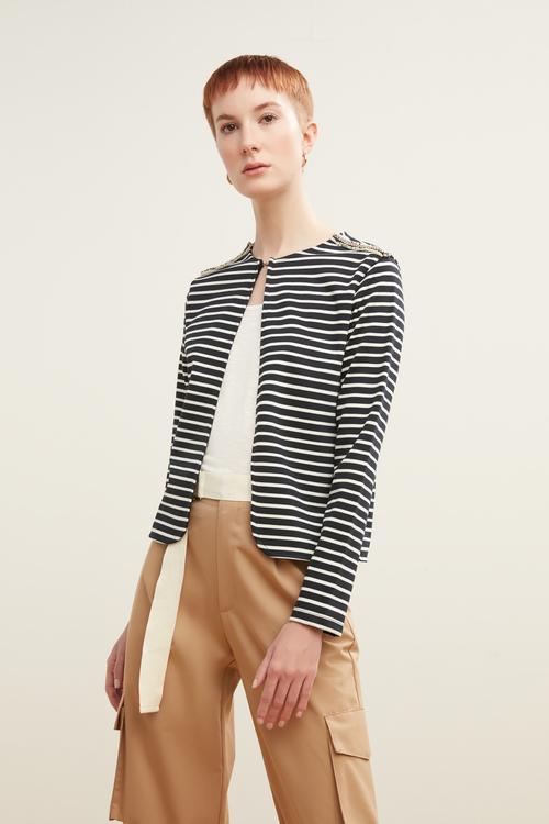  ZİNCİR DETAYLI ÇİZGİLİ CEKET