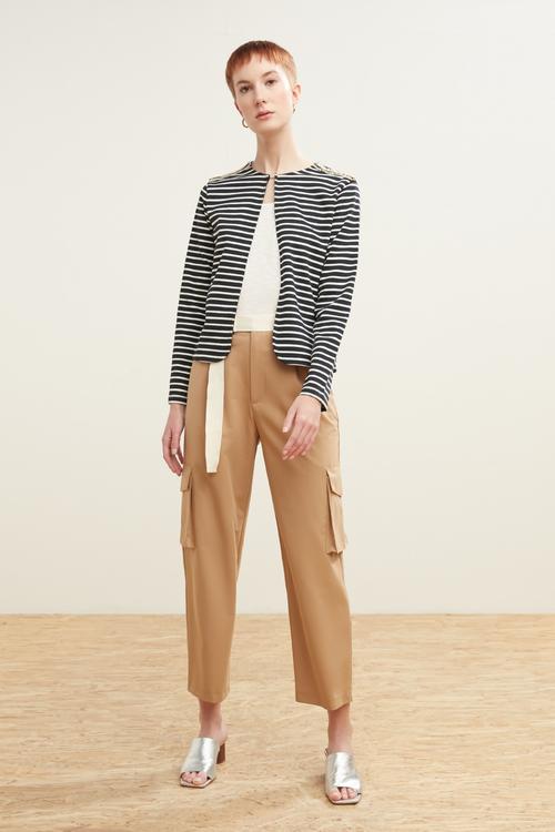  ZİNCİR DETAYLI ÇİZGİLİ CEKET