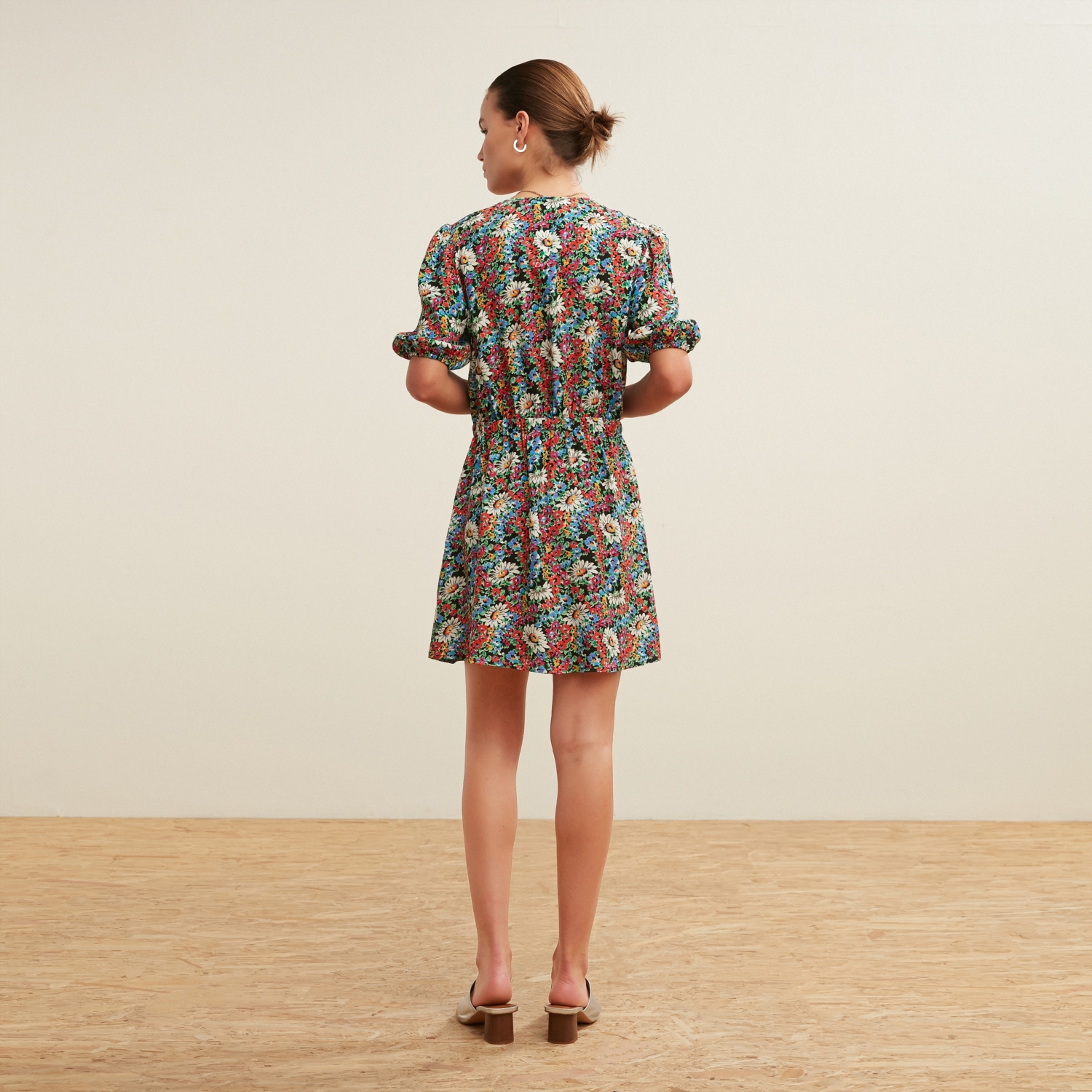 BALON KOL FLORAL MİNİ ELBİSE