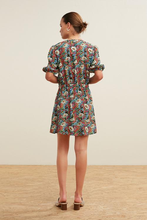  BALON KOL FLORAL MİNİ ELBİSE