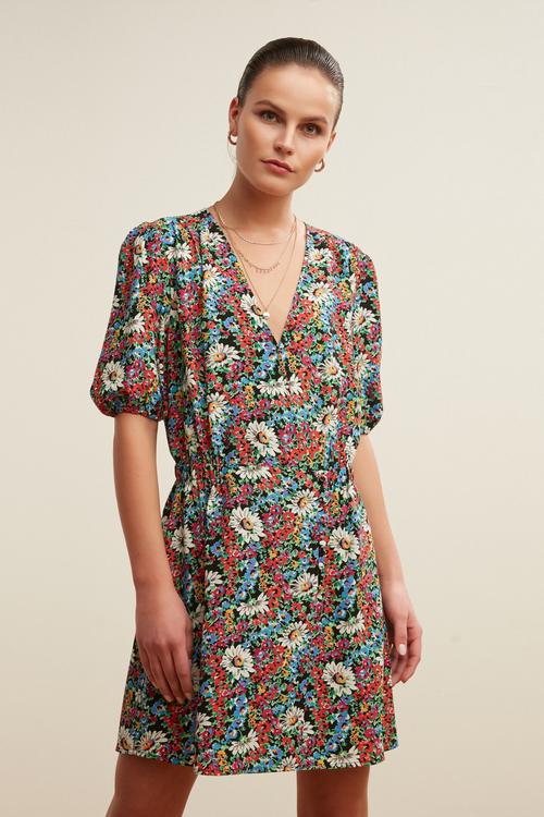  BALON KOL FLORAL MİNİ ELBİSE