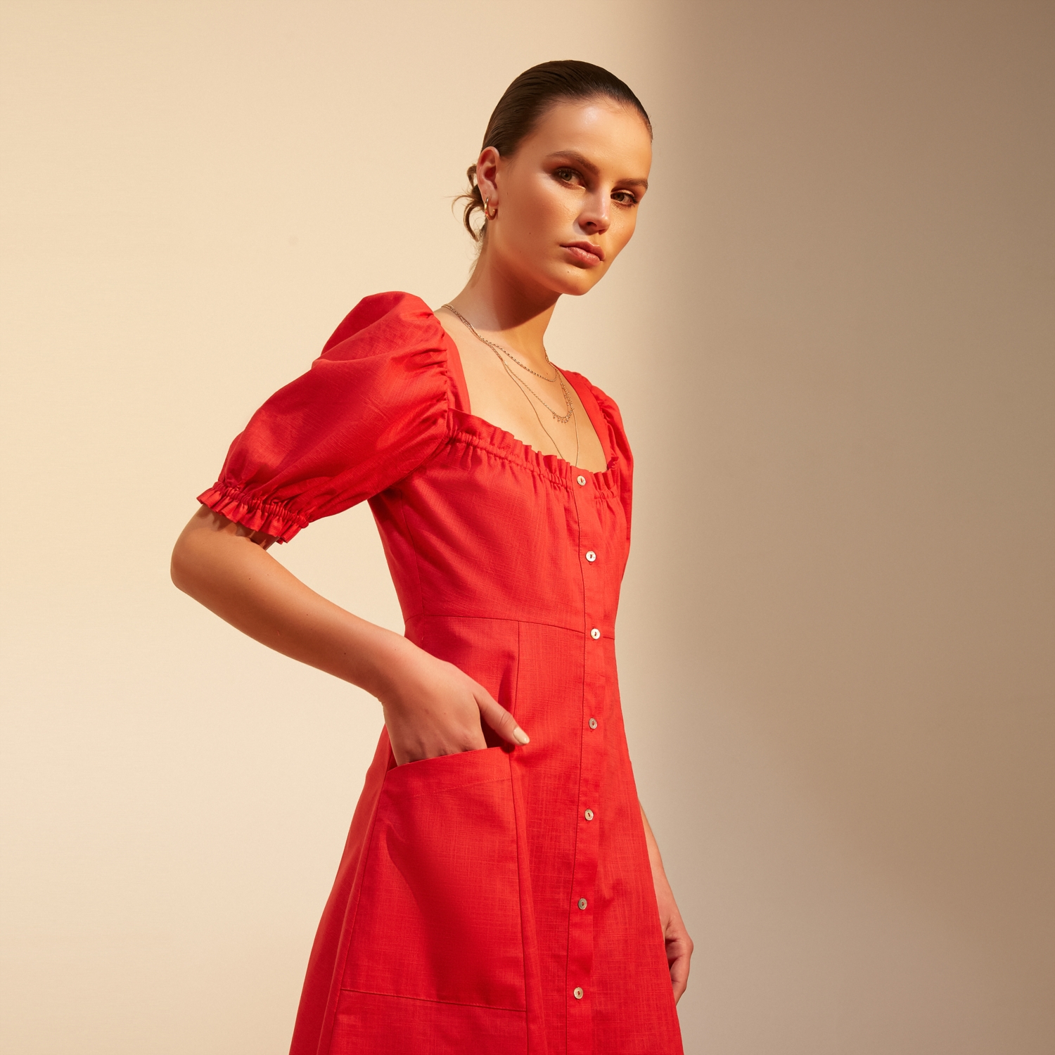 A KESİM KARPUZ KOL PAMUK ELBİSE