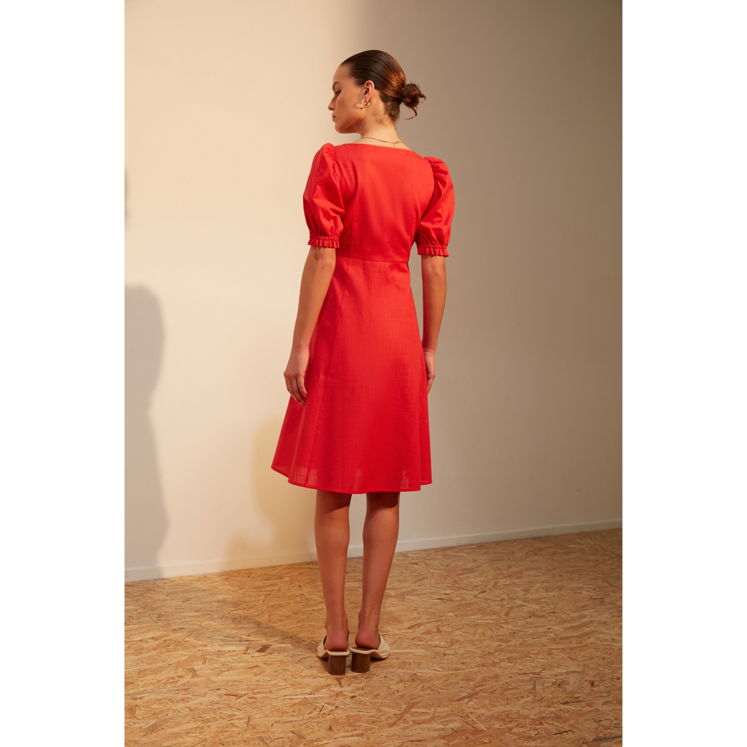 A KESİM KARPUZ KOL PAMUK ELBİSE