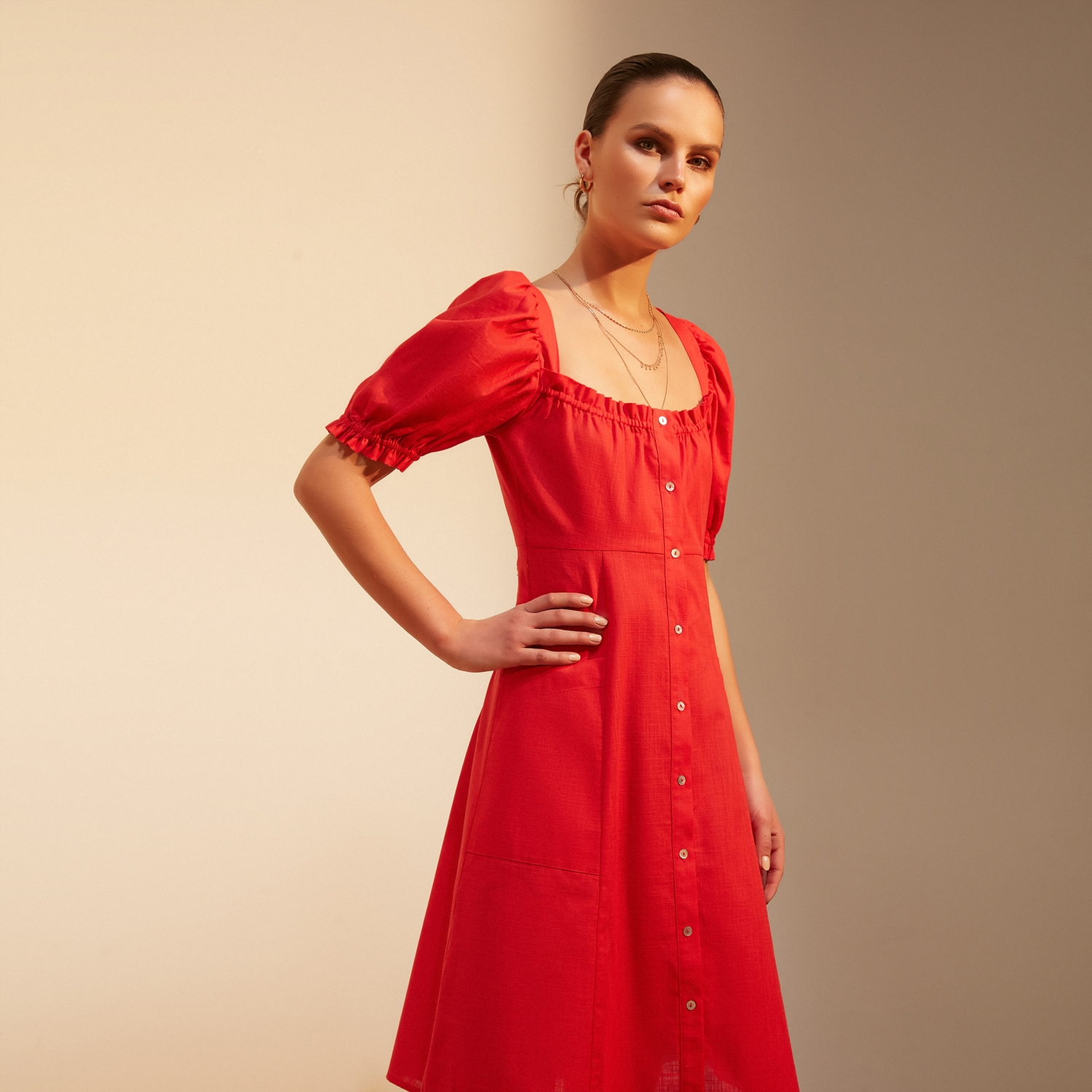 A KESİM KARPUZ KOL PAMUK ELBİSE