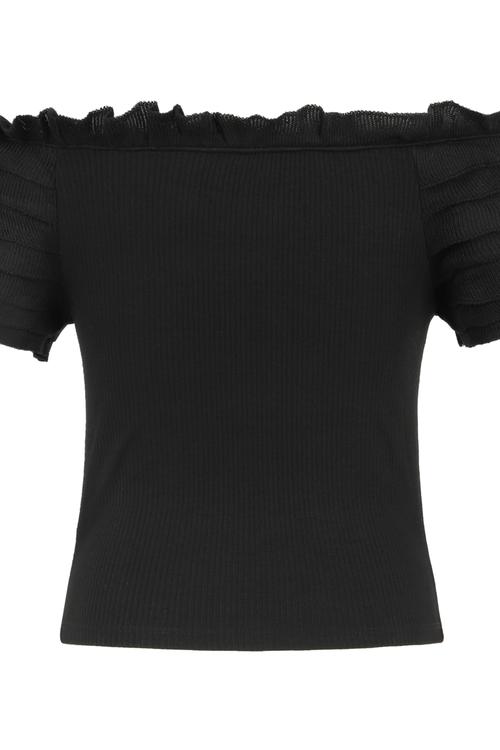  DÜŞÜK OMUZ FIRFIRLI CROP BLUZ