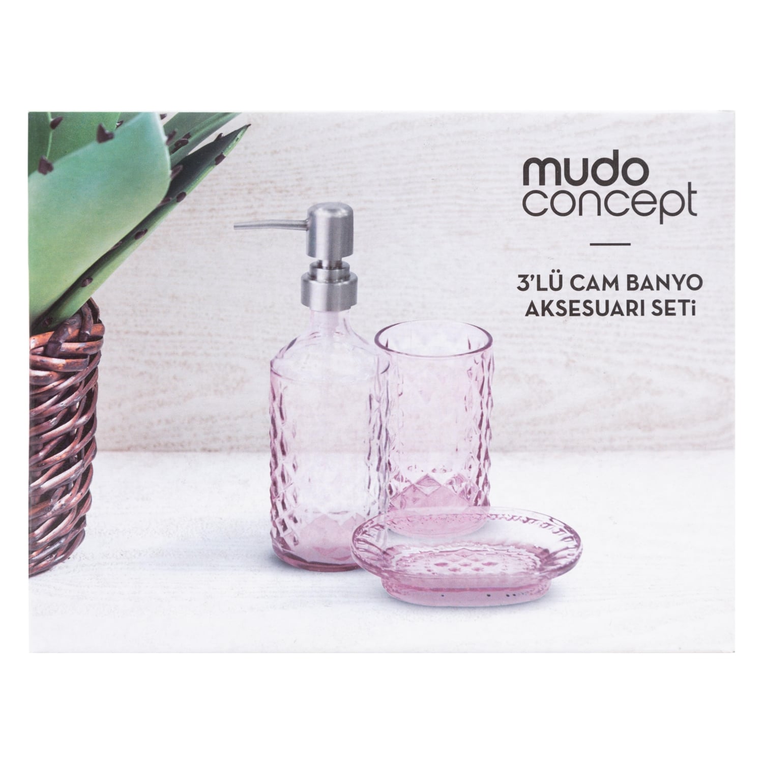 LUCİD 3'LÜ CAM BANYO SETI PEMBE