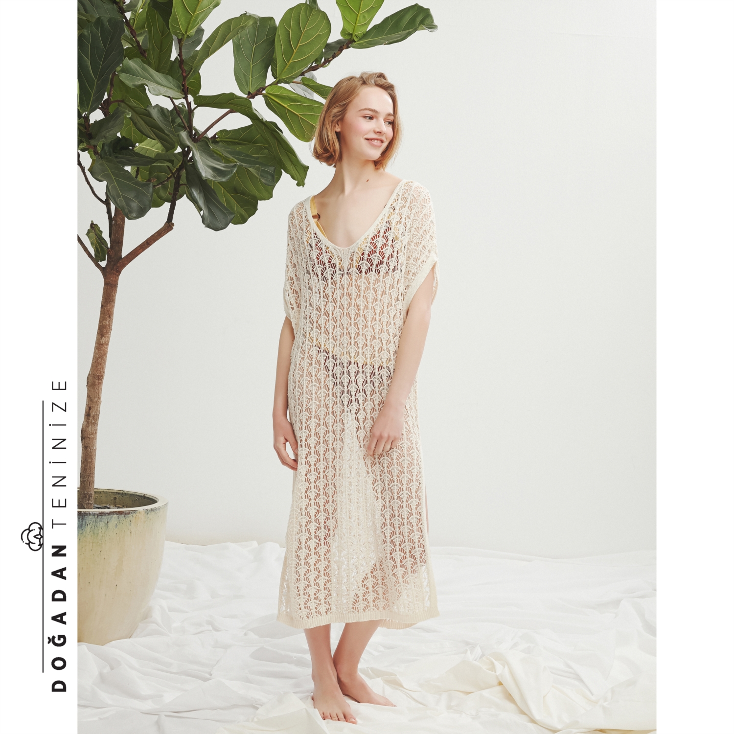 DANTELLİ PAMUK PLAJ ELBİSESİ