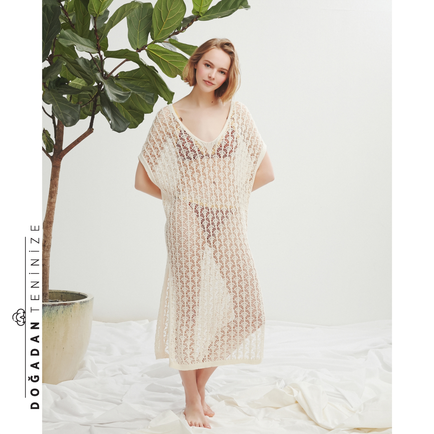 DANTELLİ PAMUK PLAJ ELBİSESİ