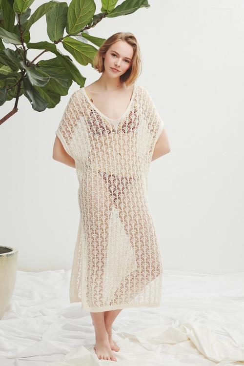  DANTELLİ PAMUK PLAJ ELBİSESİ