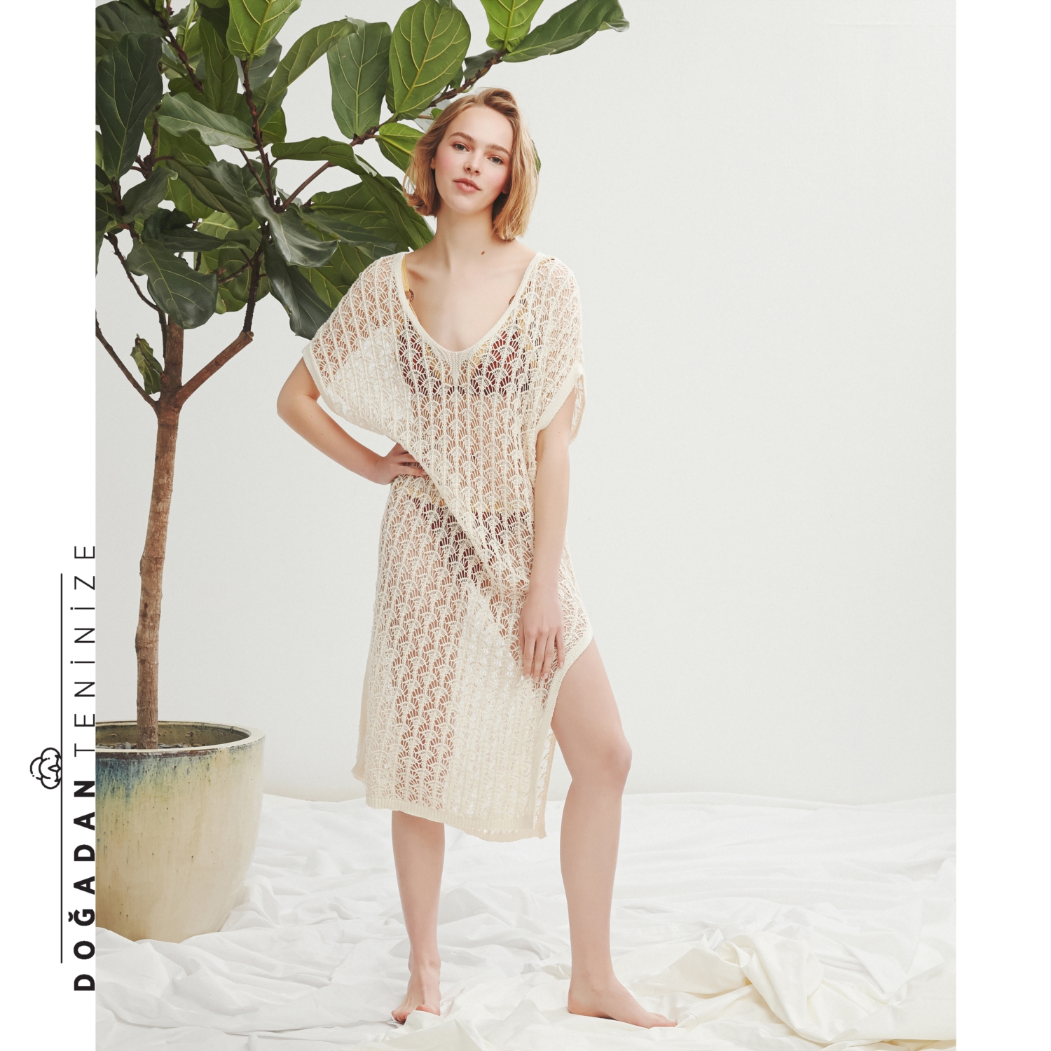 DANTELLİ PAMUK PLAJ ELBİSESİ