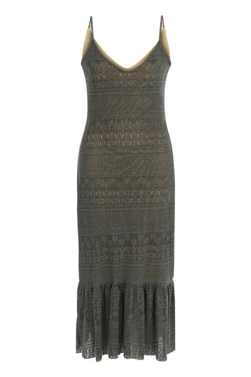  ASKILI FIRFIRLI MİDİ ELBİSE