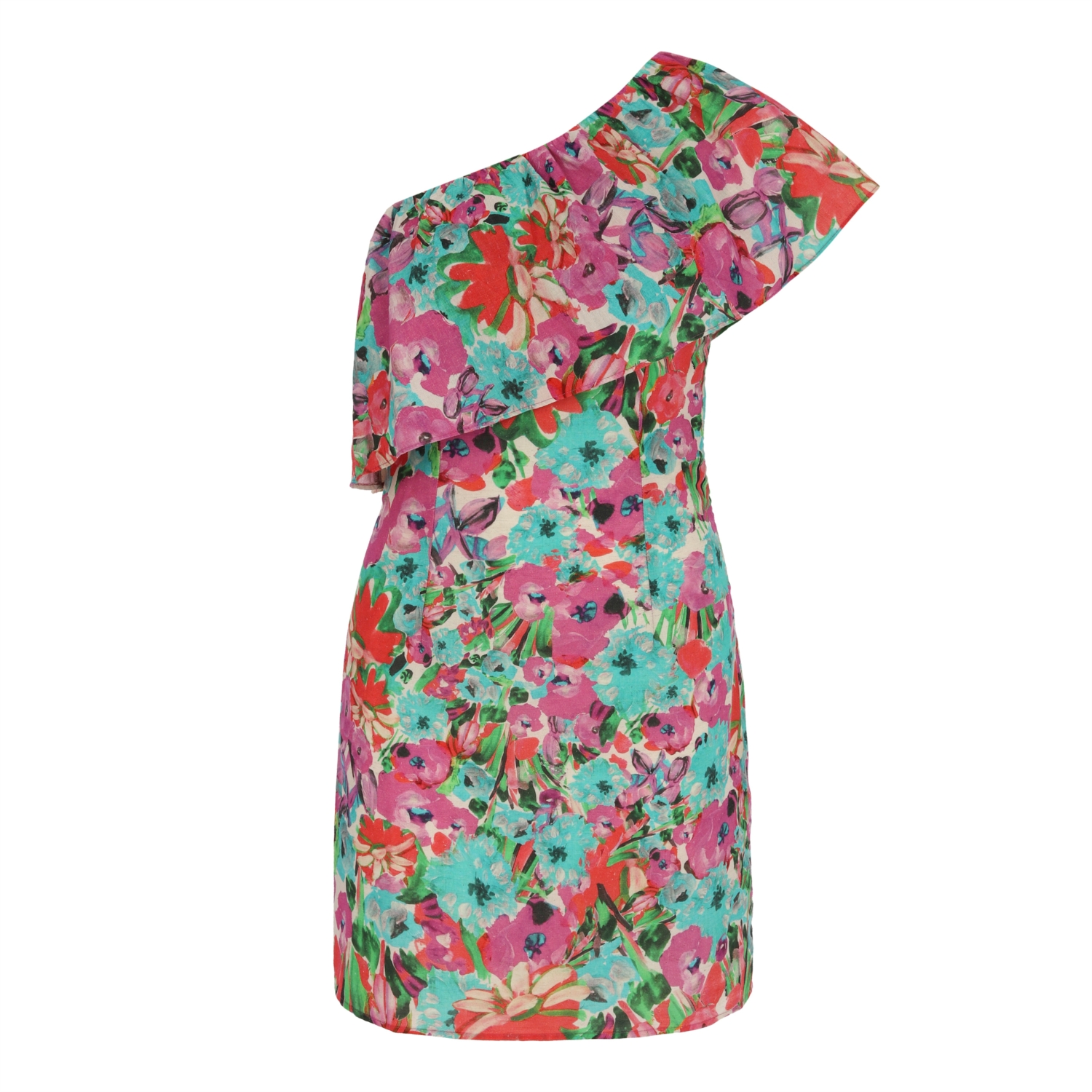 ÇİÇEKLİ TEK OMUZ KETEN - PAMUK ELBİSE