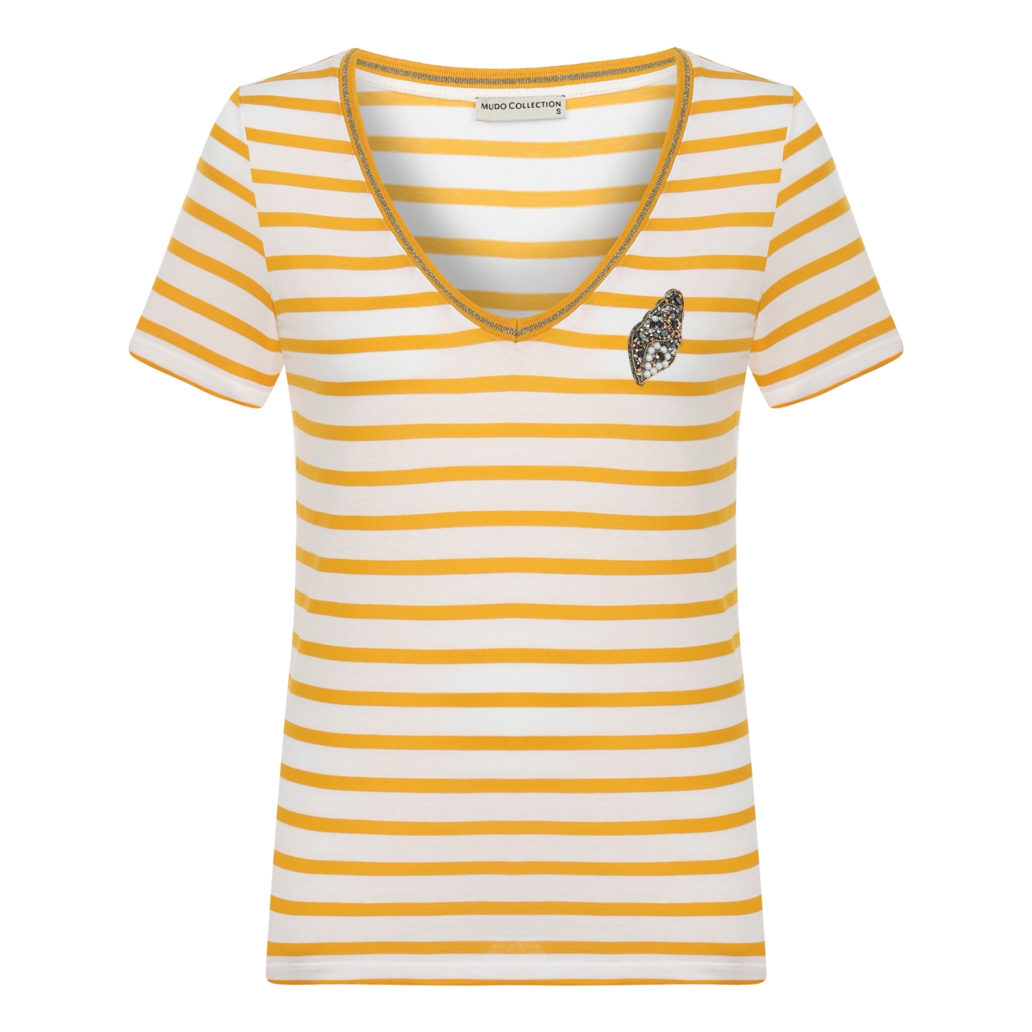 BROŞ DETAYLI V YAKA T-SHIRT