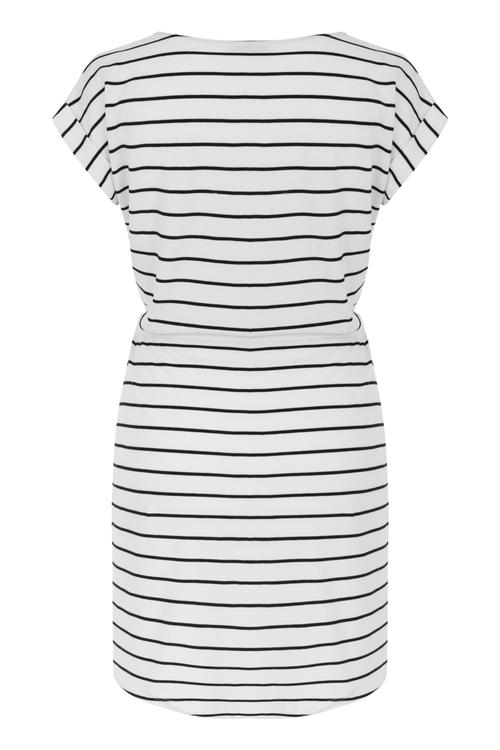  NAKIŞ DETAYLI ÇİZGİLİ MİDİ ELBİSE