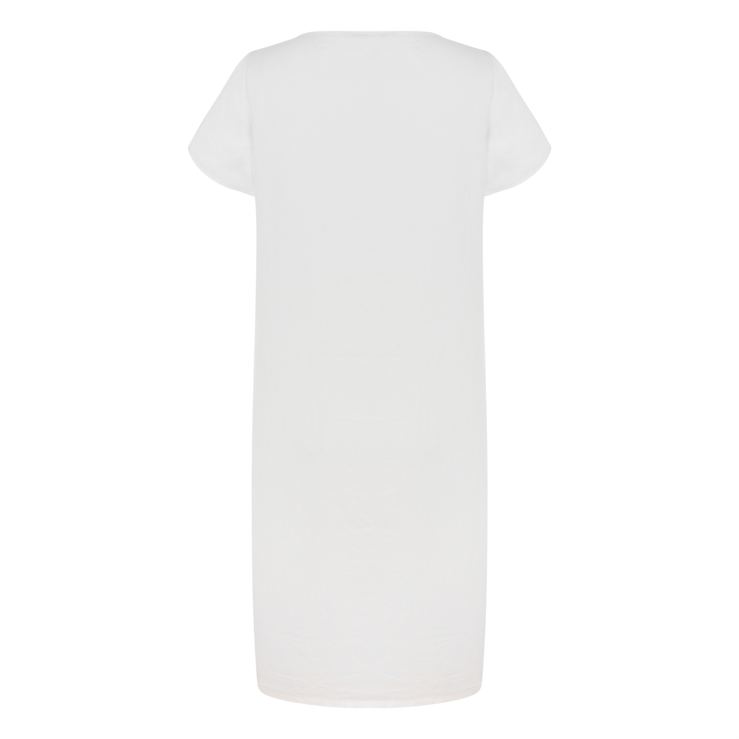 V YAKA DÜĞME DETAYLI KETEN ELBİSE