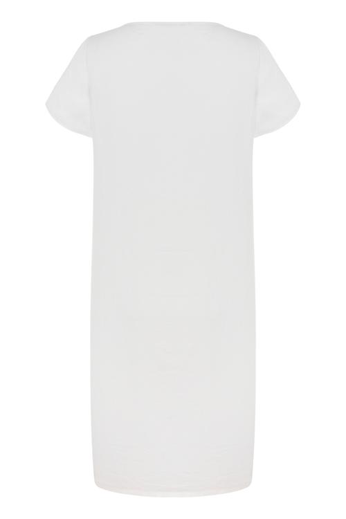  V YAKA DÜĞME DETAYLI KETEN ELBİSE