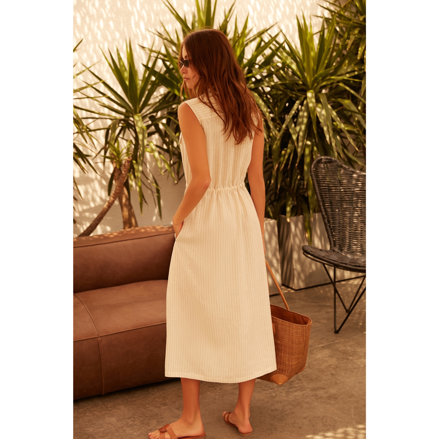 VİSKOZ/KETEN MİDİ ELBİSE