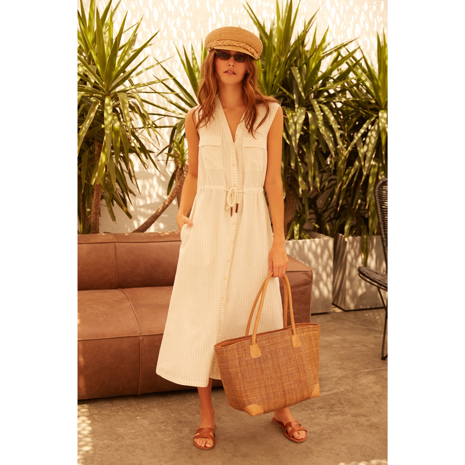 VİSKOZ/KETEN MİDİ ELBİSE