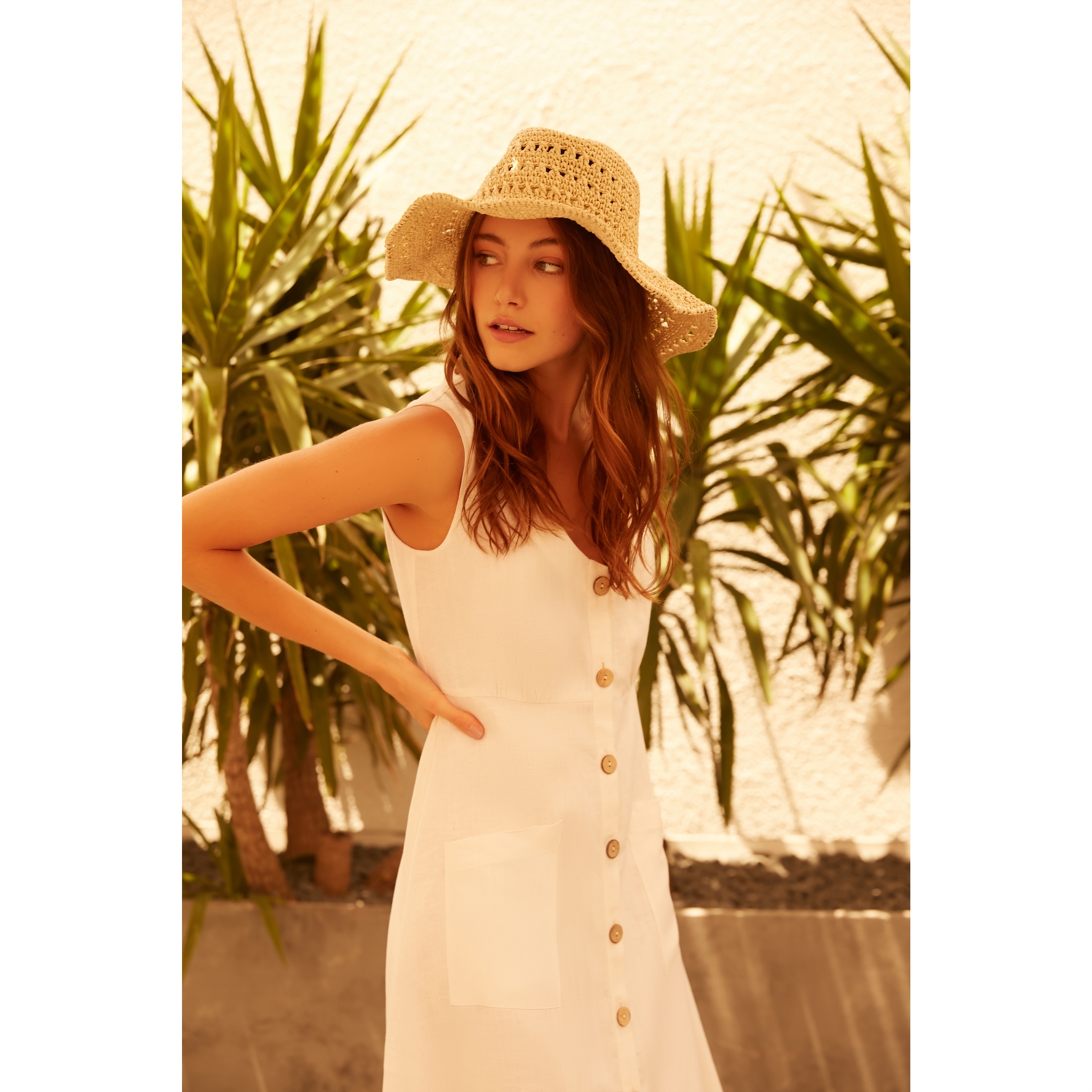 DÜĞMELİ MİDİ KETEN ELBİSE