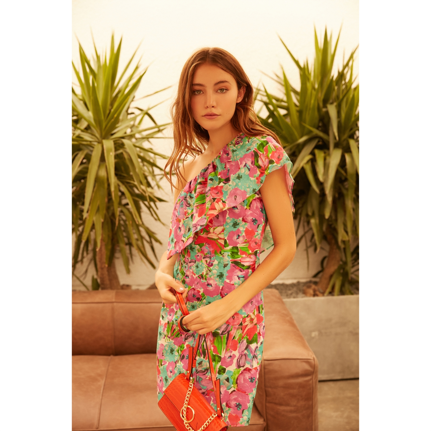 ÇİÇEKLİ TEK OMUZ KETEN - PAMUK ELBİSE