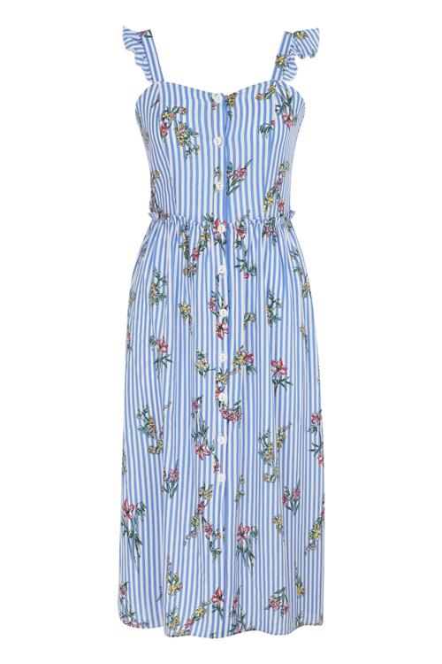  ÇİÇEKLİ ASKILI MİDİ ELBİSE