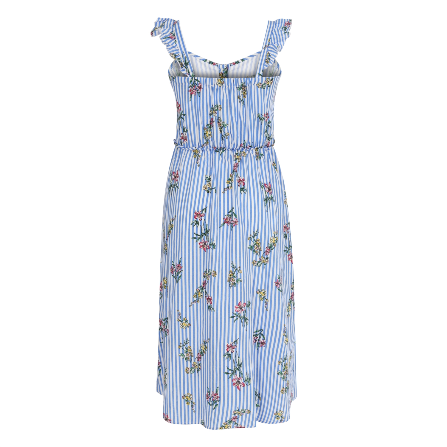 ÇİÇEKLİ ASKILI MİDİ ELBİSE