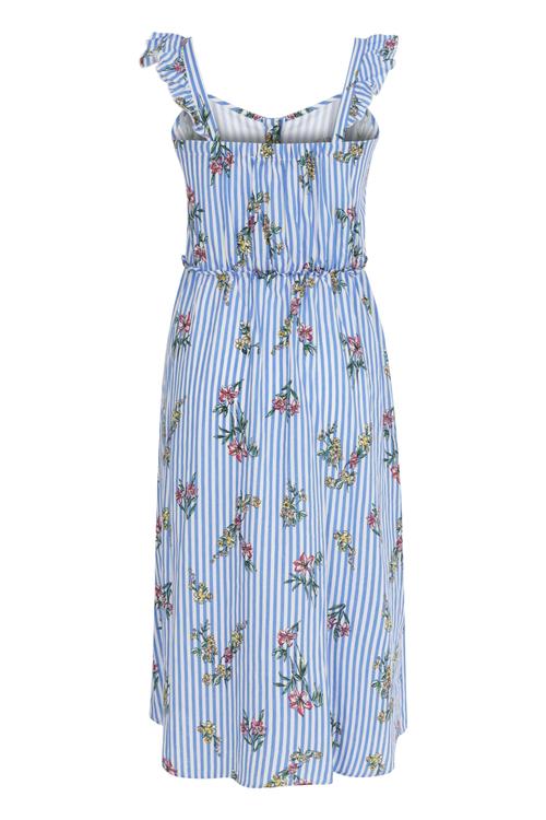  ÇİÇEKLİ ASKILI MİDİ ELBİSE