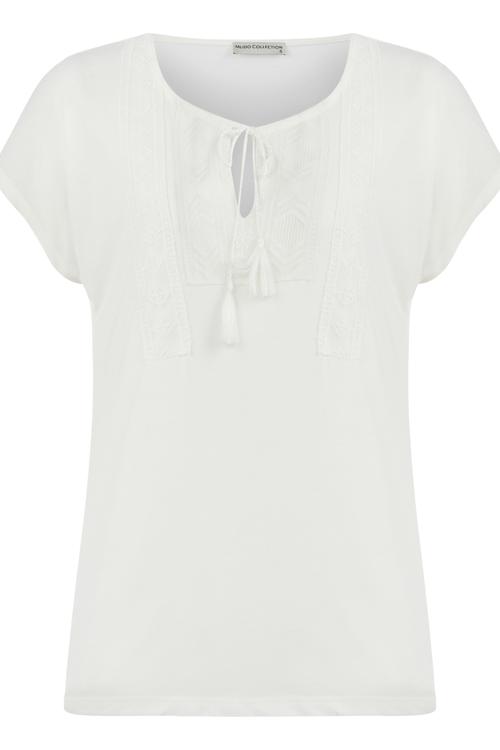  YAKA BAĞLAMALI ETNİK NAKIŞLI BLUZ