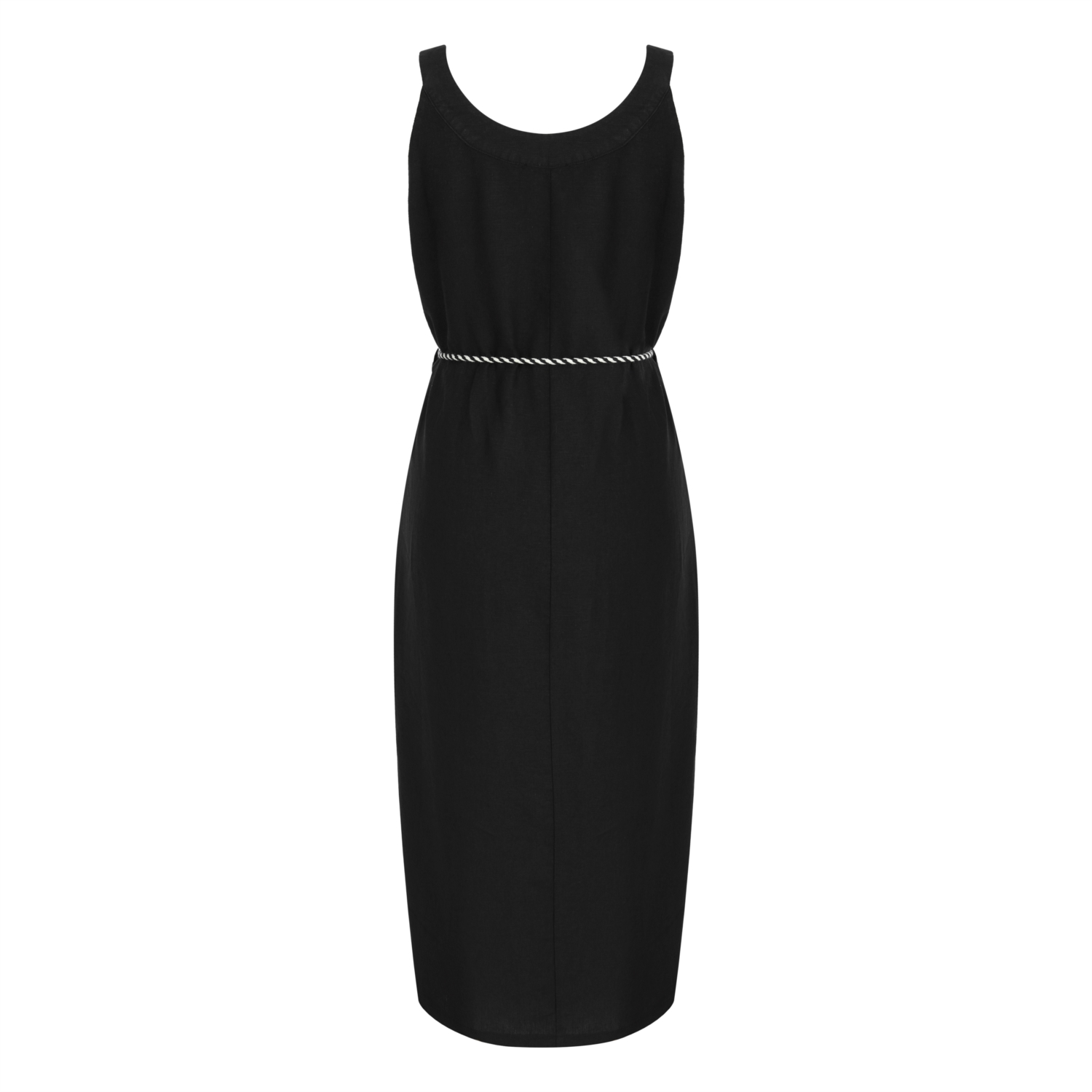 BAĞCIKLI KETEN MİDİ ELBİSE