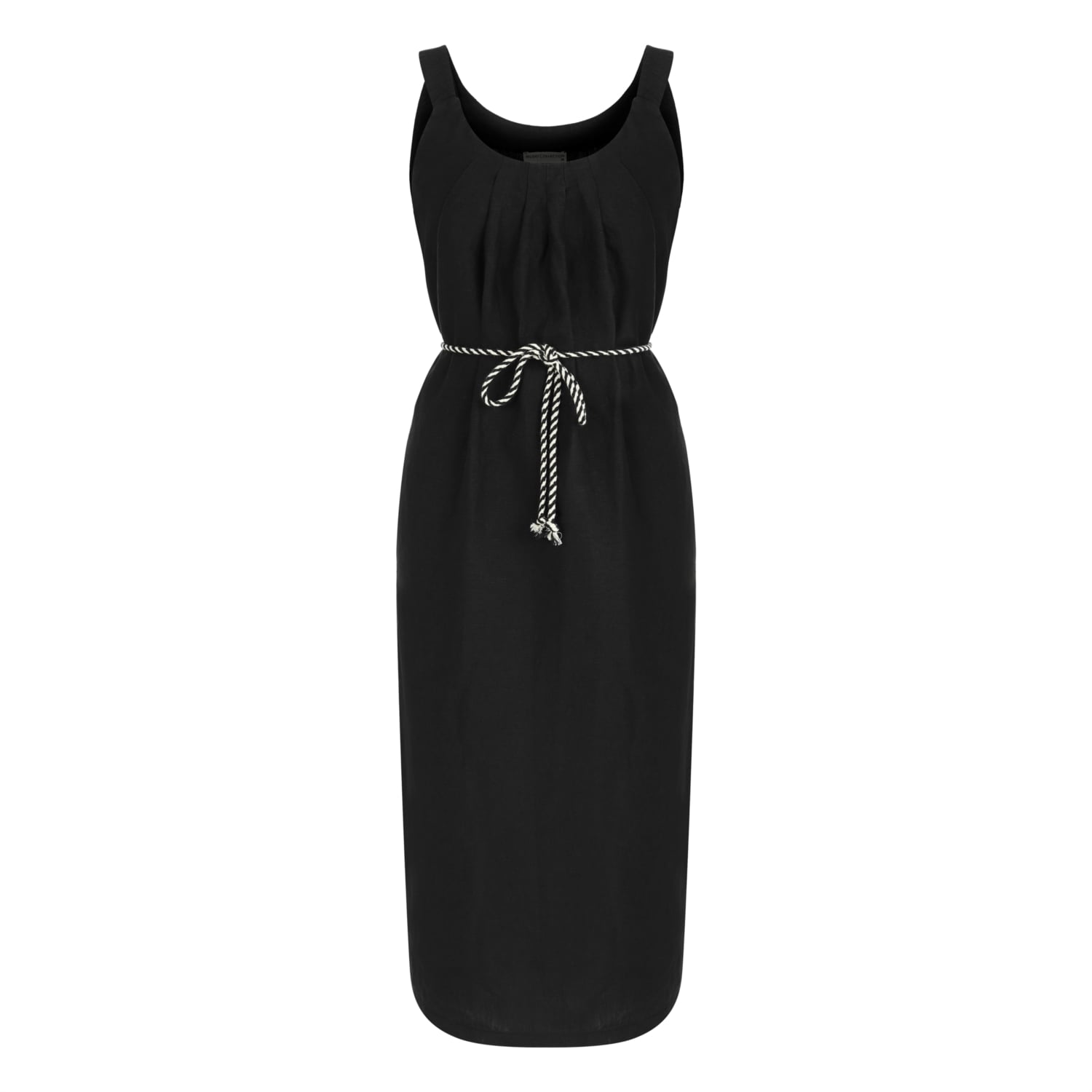 BAĞCIKLI KETEN MİDİ ELBİSE