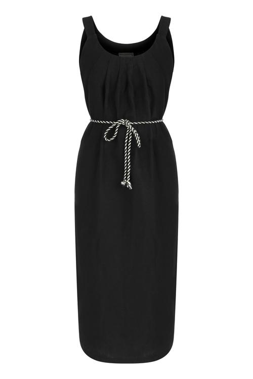  BAĞCIKLI KETEN MİDİ ELBİSE