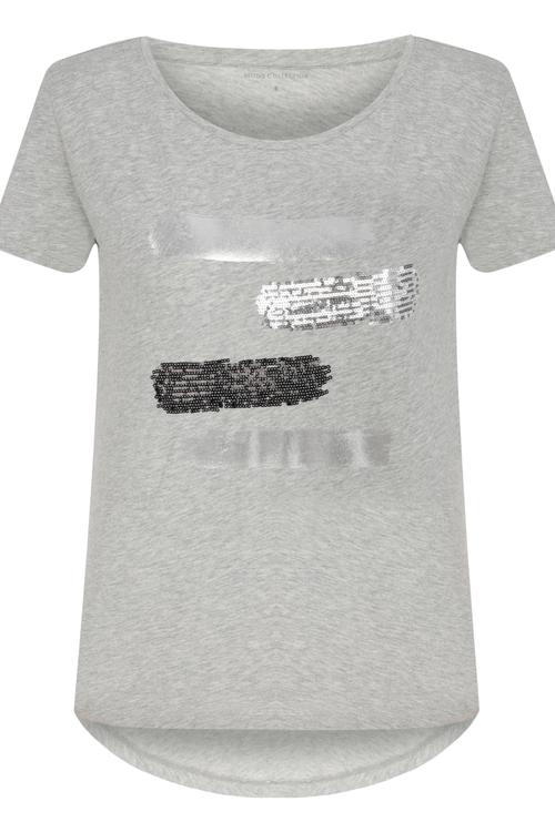  BİSİKLET YAKA PARLAK BASKILI PAMUK T-SHIRT