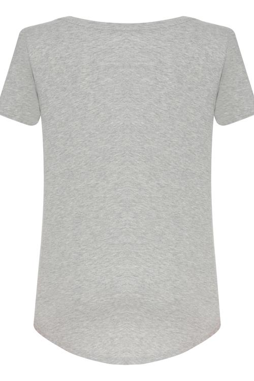  BİSİKLET YAKA PARLAK BASKILI PAMUK T-SHIRT