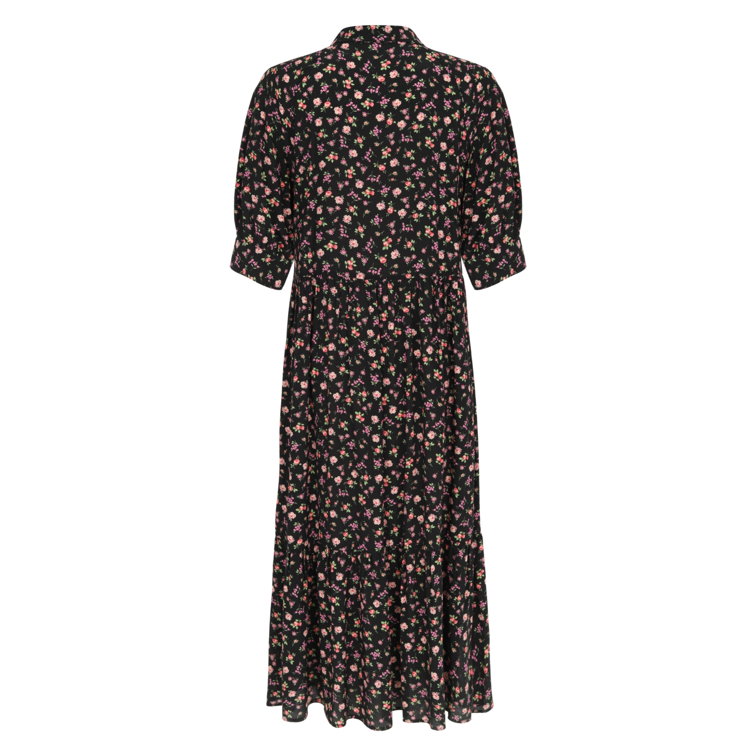 KARPUZ KOL ÇİÇEK DESENLİ MİDİ ELBİSE