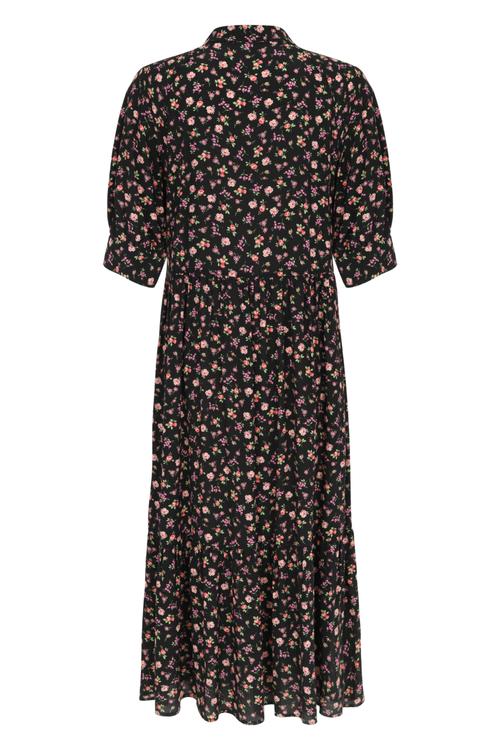  KARPUZ KOL ÇİÇEK DESENLİ MİDİ ELBİSE