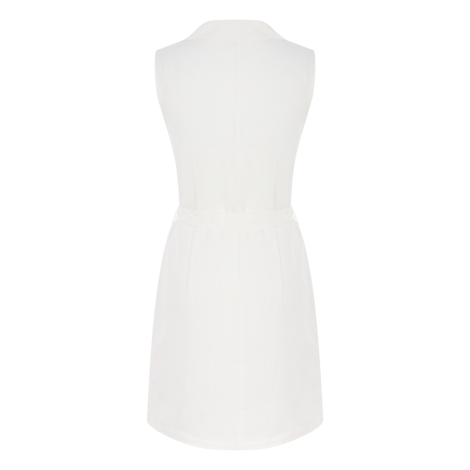 TAHTA DÜĞMELİ KUŞAKLI KOLSUZ MİNİ KETEN  ELBİSE